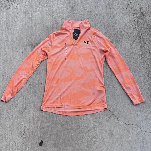 Under Armour Pullover Mens Small Orange Velocity Jacquard 1/4 Zip Camo 1375664 - Picture 1 of 12